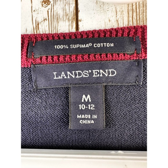 Lands' End Women's Sweater Sz Medium Navy Cranberry Colorblock Crew Neck Knit - Picture 4 of 7
